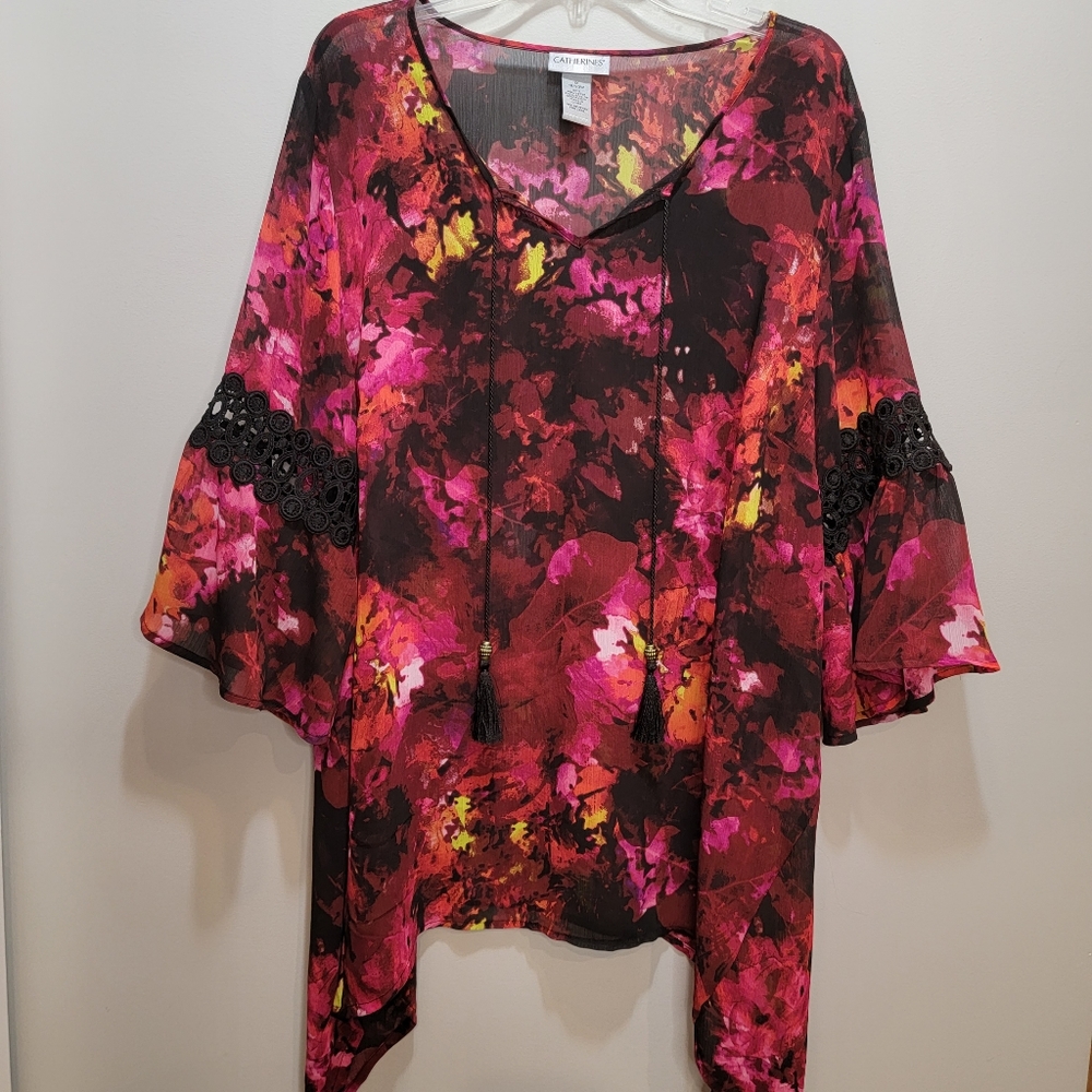 Catherines Water Color Sheer Shark Bite Tunic Plus Size 1X
